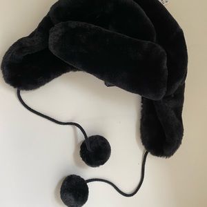 Black Faux fur Ushanka Hat